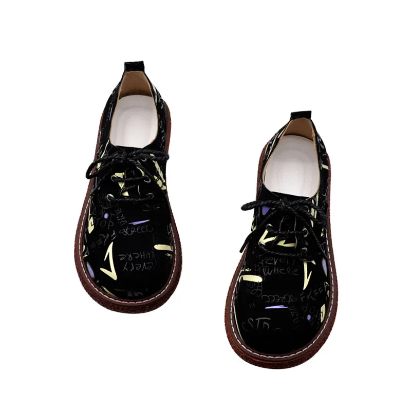 

2020 spring lace handmade shoes graffiti big toe shoes shallow mouth casual comic doll shoes low-top comfortable flat shoes