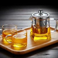350550750950ml square flower tea pot with filter screen heat resistant borosilicate glass pot teapot teacup combination suit