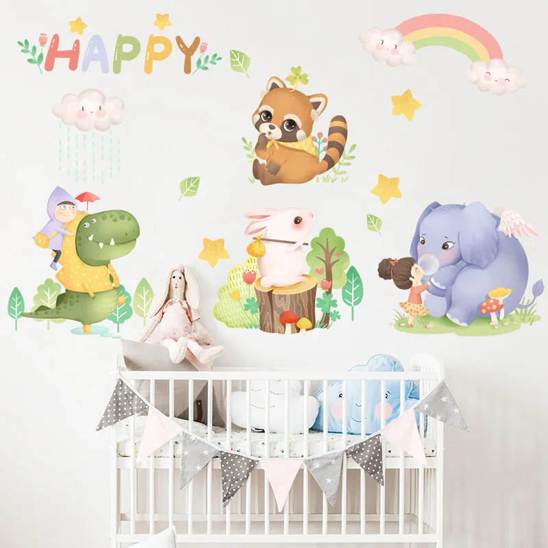 

Cartoon Animals Baby room Decor Wall Stickers Cute Elephant Rabbit Wall Decals for Kids room Kindergarten Wall Decor Home Decor