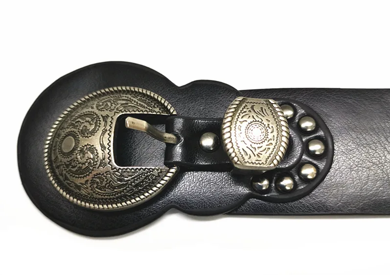

Fullyoung Fashion Pu Leather Belts Retro Carved Decorative for Women Double Buckle Belt,Cummerbund Strap Belt Waist Female Women