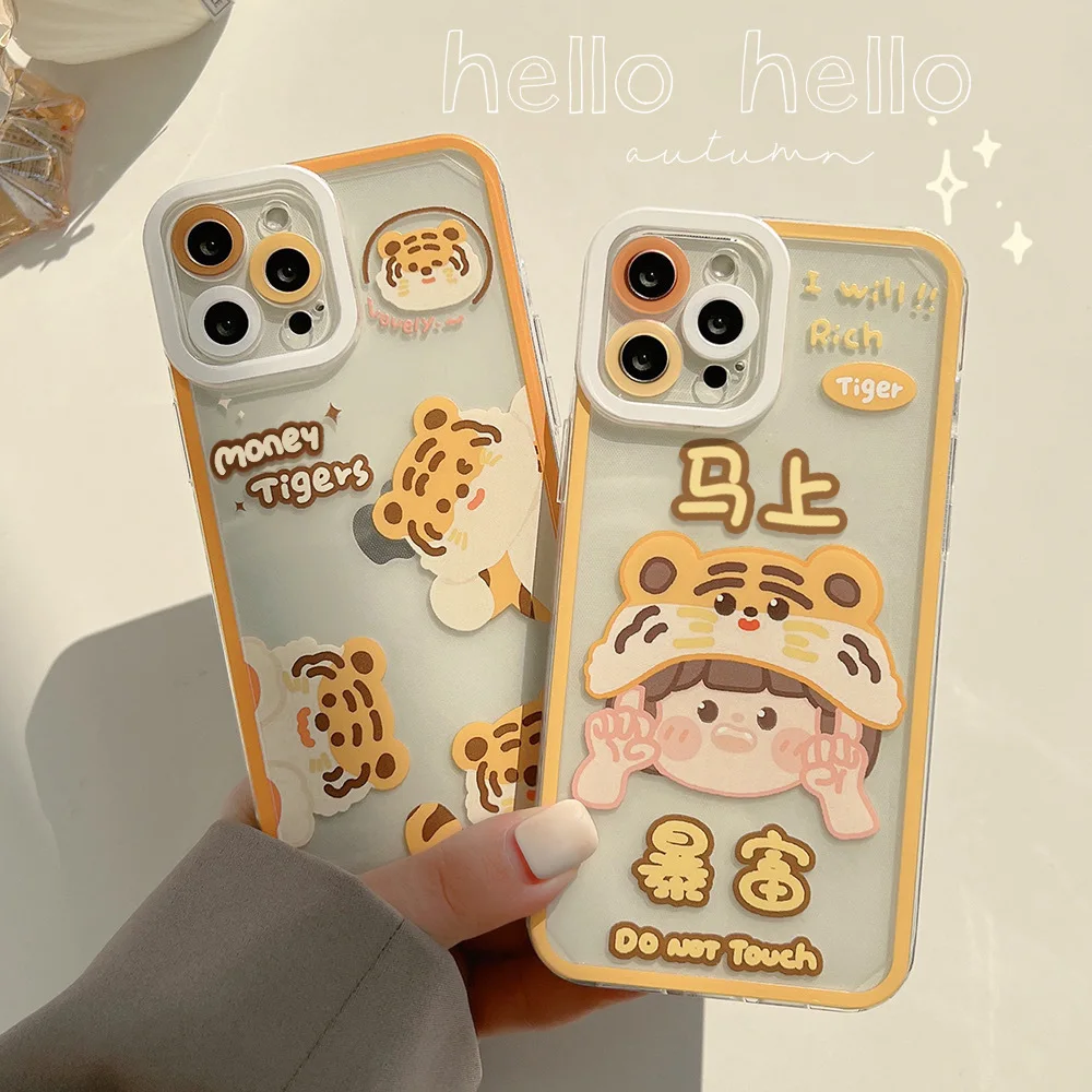 

2022 Tiger Rich Money Cartoon Couple Silicone Cute Phone Case Shockproof Capa For iphone X XR XSMAX 13 mini 12 promax 11 7 8plus