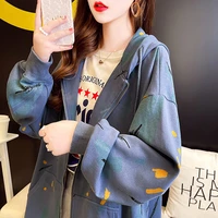 women hoodie long sleeve hooded collar loose casual creative printing pattern zipper pullover tops spring autumn fashion wild