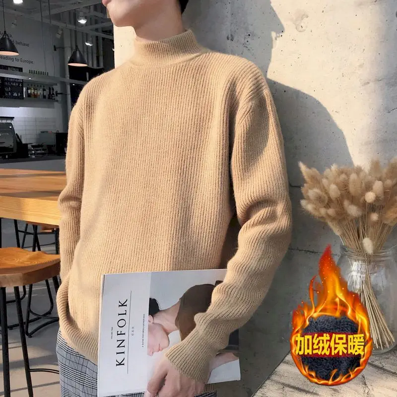 

Mock Neck Turtleneck Men Sweater Solid Color Sweaters Korean Loose Casual Fashion Grunge Basic Warm Autumn Winter Male Tops