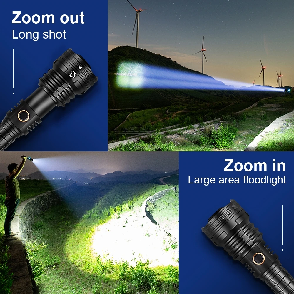 

XHP130 Super Powerful Led Flashlight Usb Rechargeable Tactical Flashlights 18650 Torch XHP90 Camping Lantern Outdoor light lamp