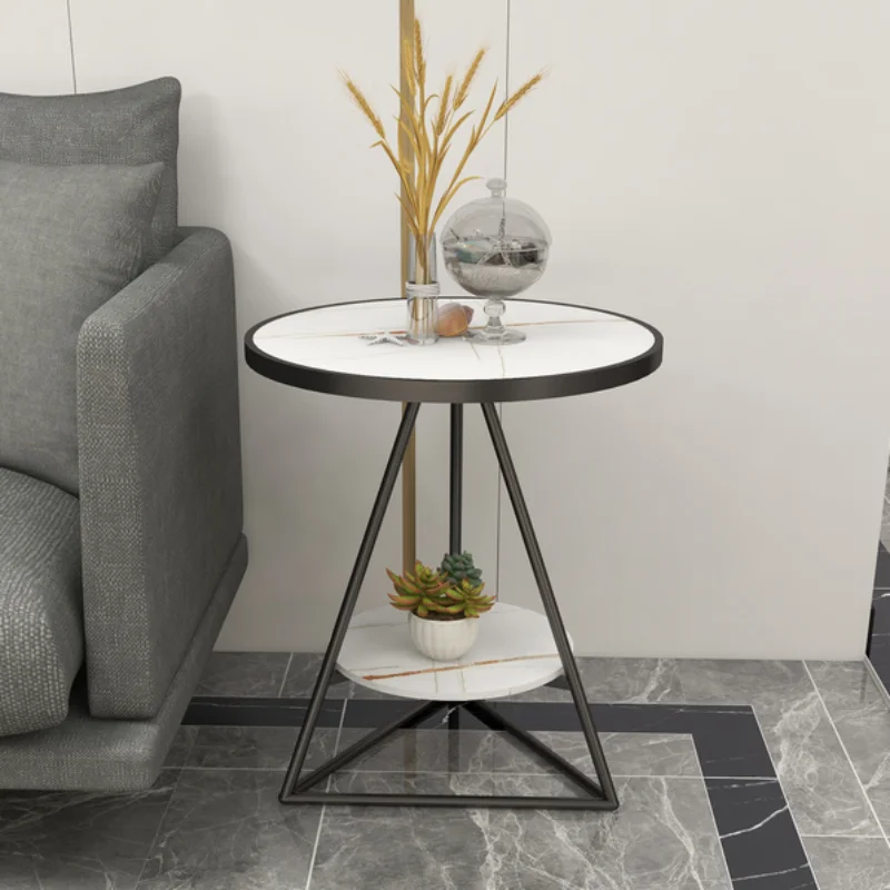 

Light luxury creative simple modern rock board round small coffee table living room sofa side cabinet corner table bedside table