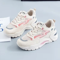 women sneakers fashion chunky thick sole breathable mesh casual shoes lace up white vulcanized running walking female shoe