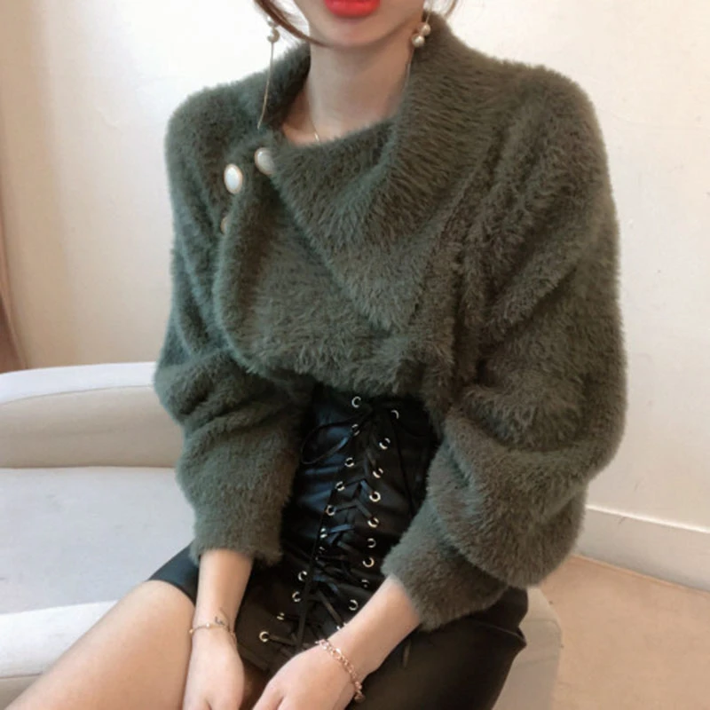 Свитер с неровной горловиной женская зимняя одежда вязаные свитера повседневные