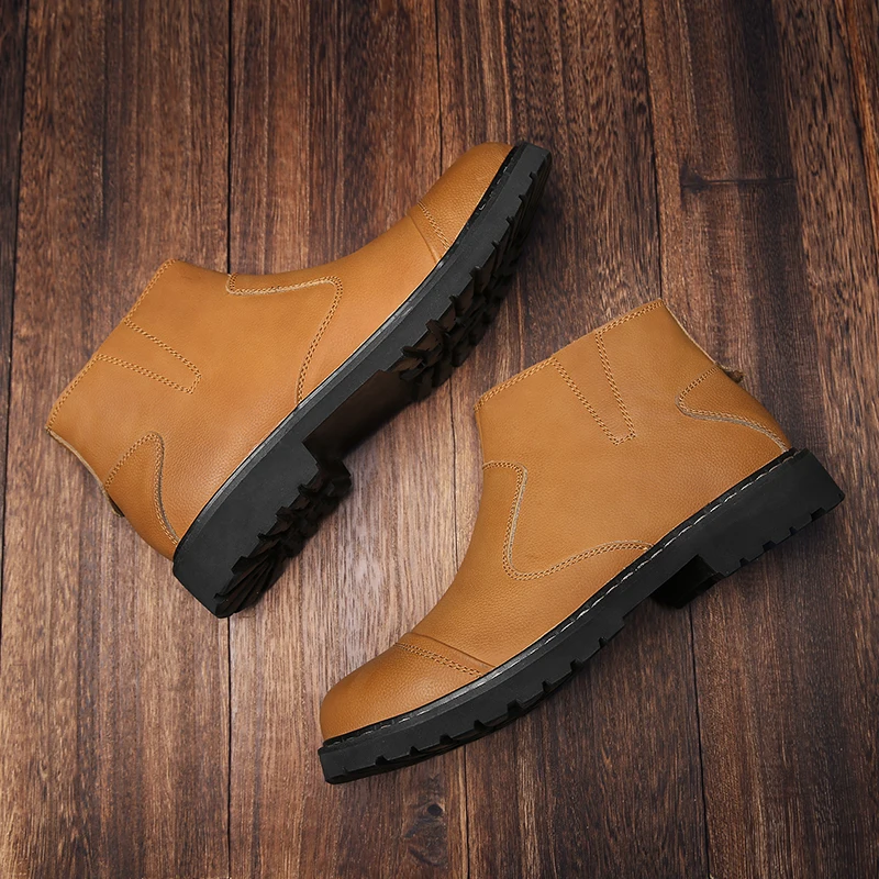 Модная обувь мужские ботинки челси повседневная кожаная с круглым носком