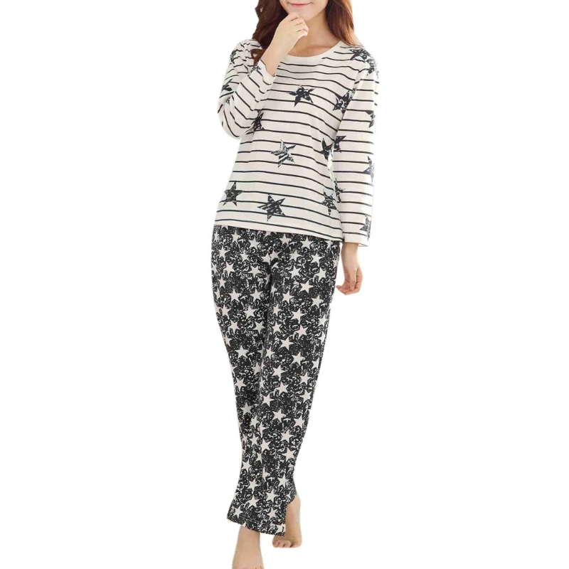 

Womens Milk Fiber Pajamas Set Lovely Cartoon Spring Summer Girls Sleepwear Gift