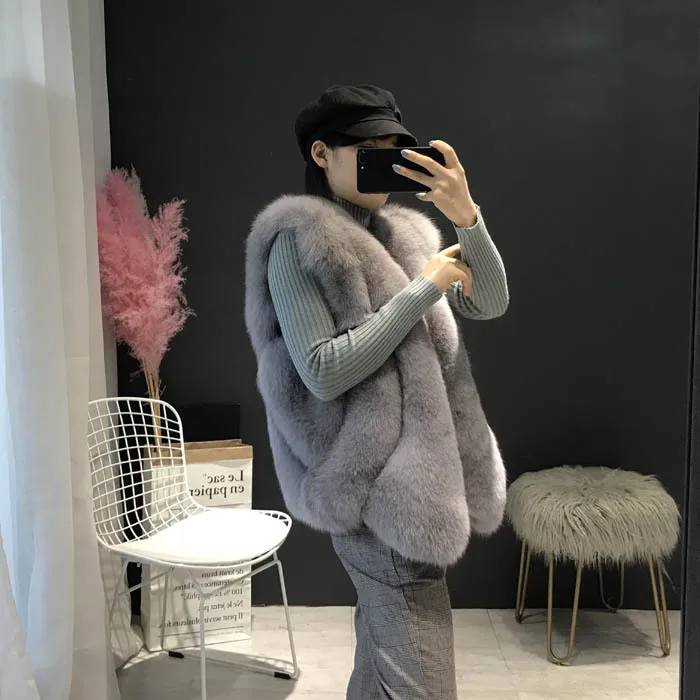 Gray Новинка,, женский жилет из искусственного меха, пальто, зимняя куртка, без рукавов, манто, femme hiver - Цвет: Gray