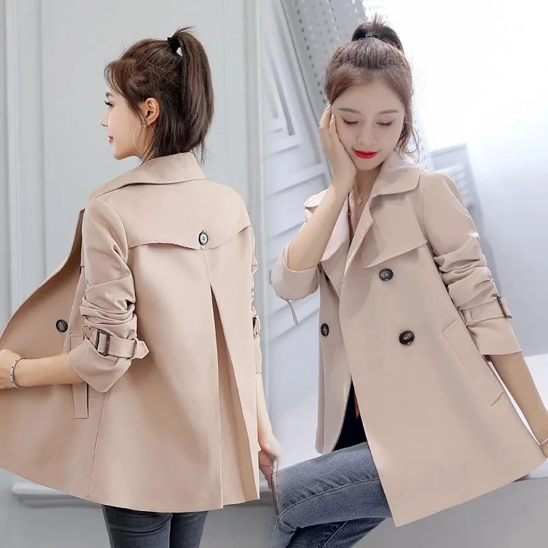 

2022 New Autumn Women Jacket Long Sleeve Double breasted Overcoat Casual Windbreaker Female jacket Khaki Loose Outwear
