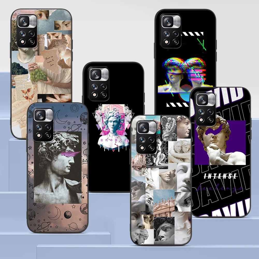 

Medusa David Statue Case for Xiaomi Redmi Note 9S 9 8 10 11 Pro 9C 9A 7 8T 7A 8A 6A 6 10S Black Soft Silicone Phone Cover Coque
