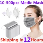 Одноразовая медицинская маска для лица 10-500 шт., хирургические маскариллы, хирургические маскариллы, 3-слойные фильтры, ушные петли, Нетканая маска для рта
