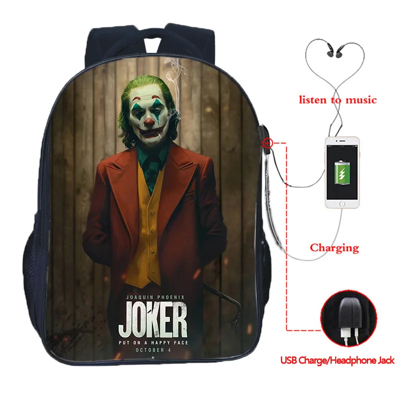 16 Inch High Quality Joker USB Charge School Bags Students School Rucksack Boys Girls USB Charging Joker Travel Backpack Gifts