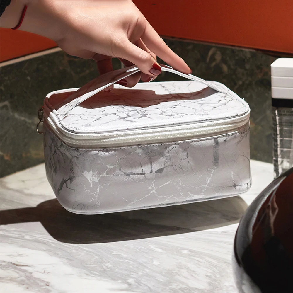 

Pu Waterproof Wash Bag Cosmetics Portable Storage Bag Three-Piece Marble Pattern Portable Travel Cosmetic Bag