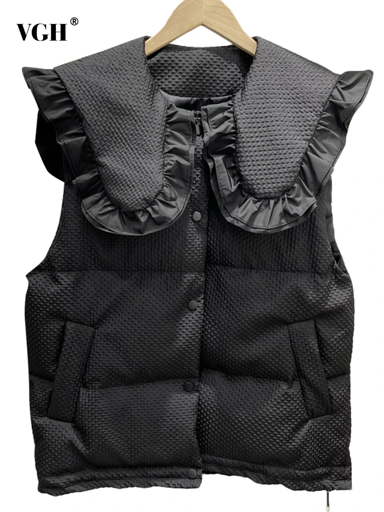 

VGH Casual Loose Solid Minimalist Down Coat Female Round Neck Sleeveless Fashion Drawstring Vest For Women Winter Style 2021 New