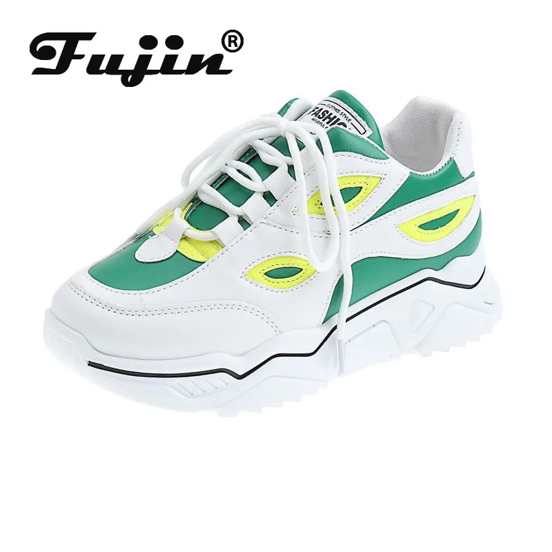 Женские кроссовки на толстой подошве Fujin весенне осенние с круглым носком и