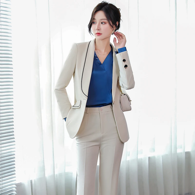 

High Quality Fabric Formal Uniform Designs Pantsuits OL Styles Women Business Work Wear Blazer Career Interview Job Trousers Set