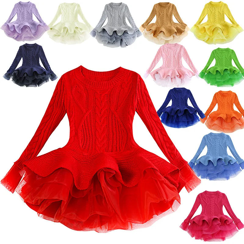

2020 Girls Dresses For Christmas Tutu Dress Winter Children Sweater Princess Party Costumes Clothing Autumn Kids Sweater Dress