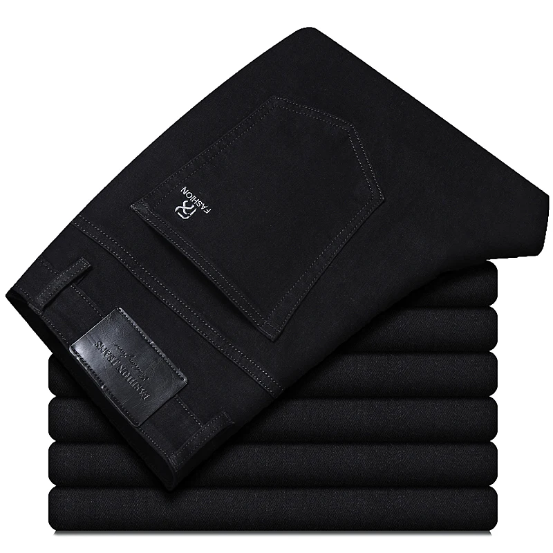 

2021 Spring New Men's Classic Blue Black Slim-fit Jeans Business Cotton Elastic Regular Fit Denim Pants Male Brand Trousers