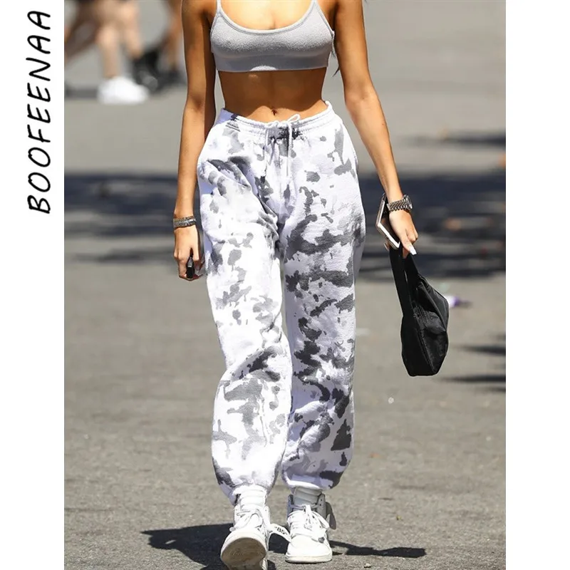 BOOFEENAA Tie Dye серые камуфляжные шаровары женские уличные джоггеры с высокой талией спортивные брюки повседневные свободные брюки осень C84-AG95