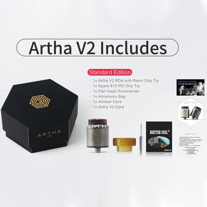 Испаритель Advken Artha V2 RDA 24 мм с капельным наконечником 810 PEI для электронной
