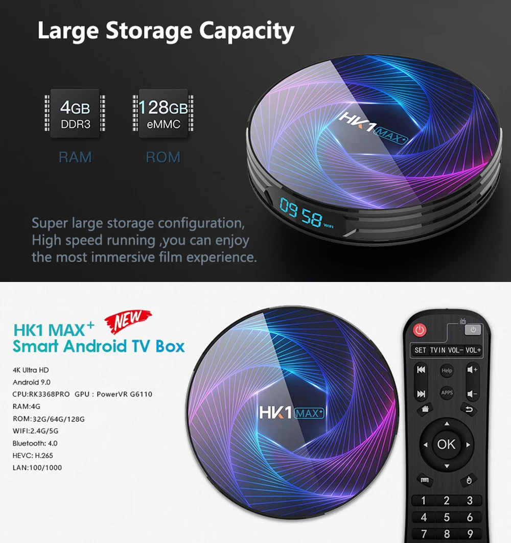 HK1 MAX Plus ТВ приставка Android 9,0 Восьмиядерный Rockchip RK3368PRO USB3.0 1080P H.265 4K 60fps Google плеер Netflix Youtube медиа pla