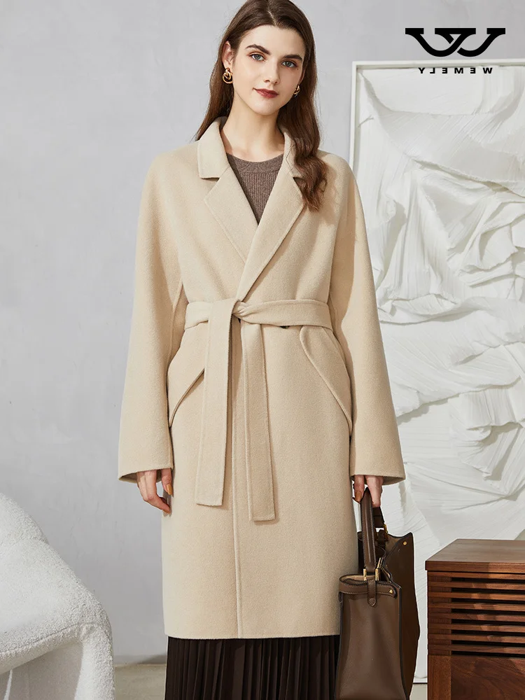 

Shzq овсянка двустороннее кашемировое пальто женское средней длины 2021 высококачественное новое тонкое шерстяное твидовое пальто