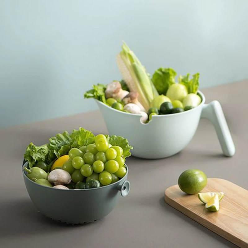

Kitchen Organizer Creative Double-layer Fruit and Vegetable Rotating Drain Basket Washing Basket