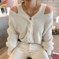 new 2020 autumn winter thicken sweater women off shoulder twist pullovers minimalist korean style knitted elegant ladies jumpers
