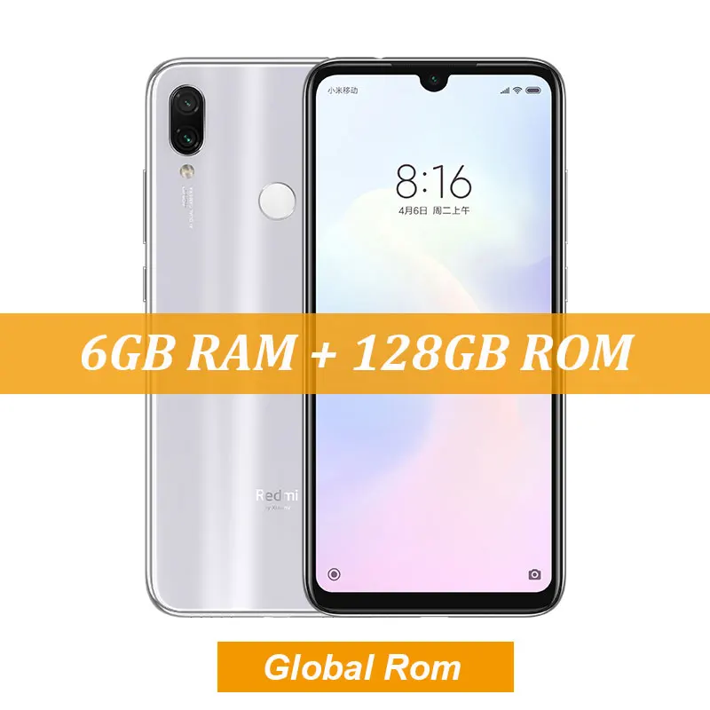 Global ROM White Xiaomi Redmi Note 7 Pro, 6 ГБ, 128 ГБ, Восьмиядерный процессор Snapdragon 675, камера IMX 586, 6,3 дюйма, FHD экран, мобильный телефон, 4000 мАч, QC 4,0 - Цвет: Global ROM White