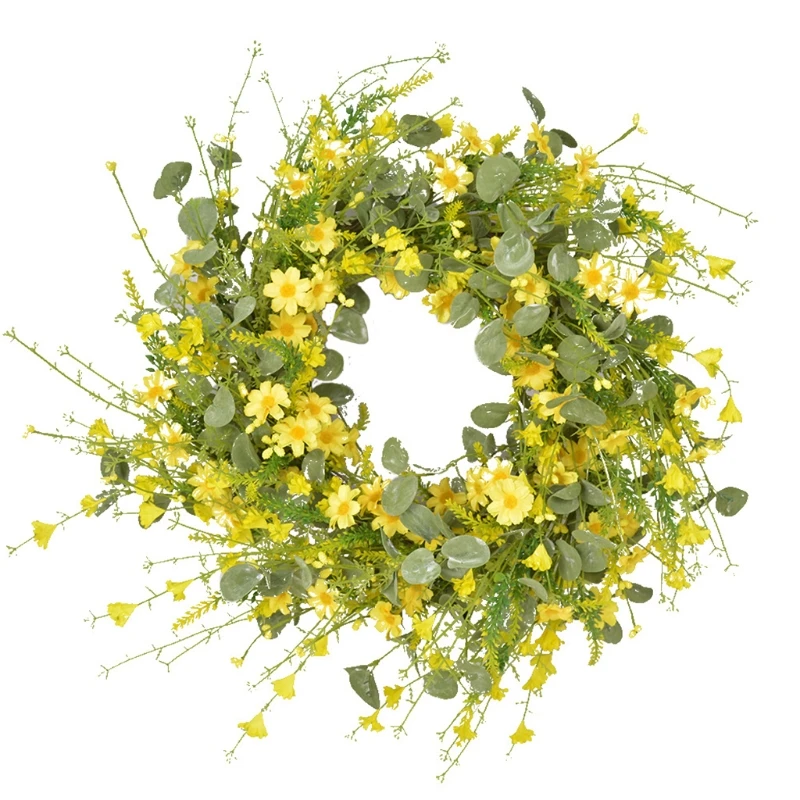 

56cmArtificial Yellow Daisy Flower Spring Wreath Summer Door Garland Front Door Window Wreath Wedding Hanging Home Decor