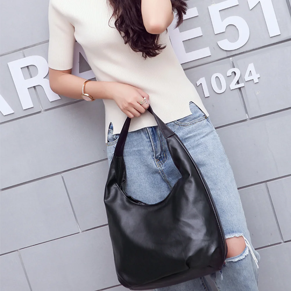 

Youth Ladies Simple Versatile Bag Street Top-handle Hobo Commuter Women Soft Leather Underarm Bag Portable Handbag