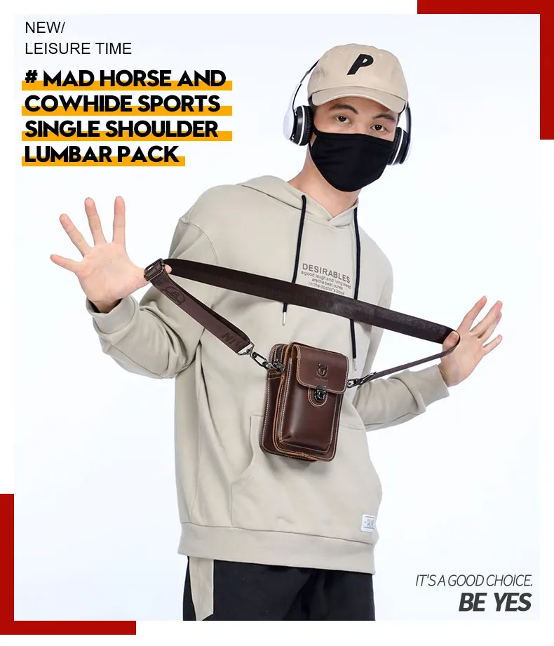 BULLCAPTAIN100% Crazy horse кожаная мужская сумка на пояс, сумка для телефона, сумка на талию, Мужская маленькая нагрудная сумка на плечо, сумка на ремне, сумка на спине, pack075
