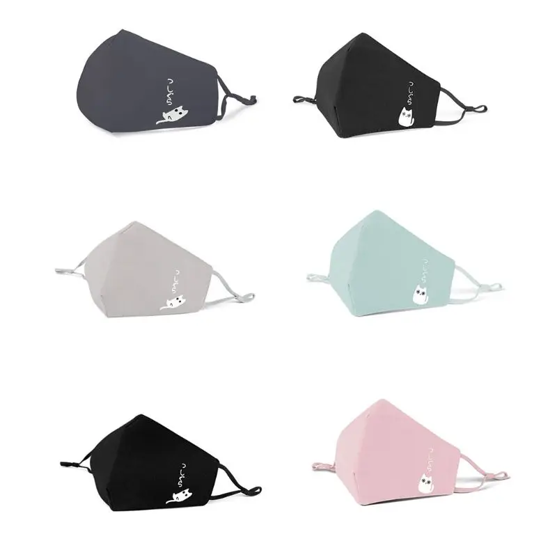 6 Colors Women Girls Japanese Style Cotton Dust Mouth Mask Cute Cartoon Lying Meow Cat Candy Color Adjustable Earloop Respirator