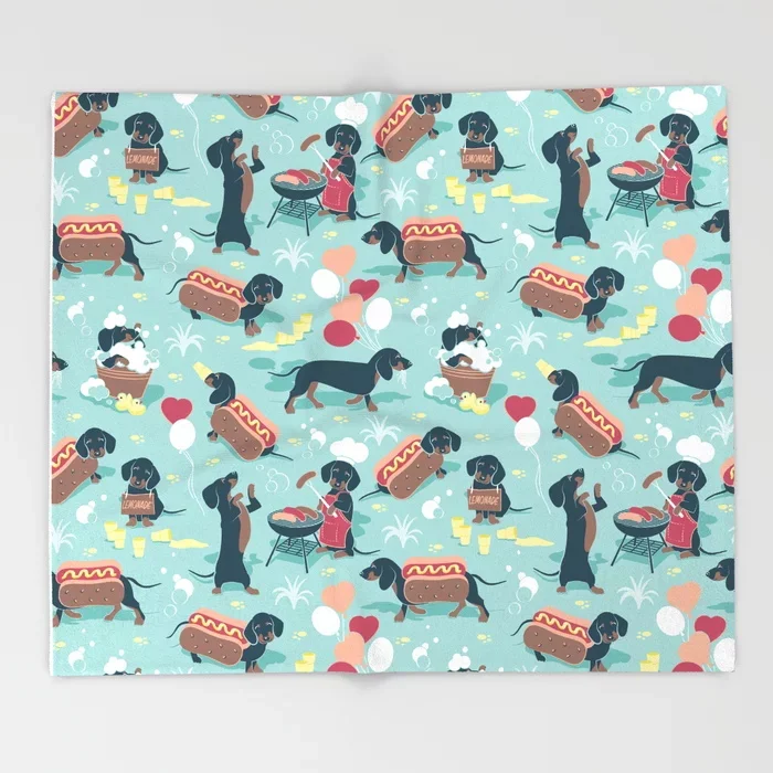 Dachshund Cartoon Throws for Sofa Cute Kids Design Hot dogs and lemonade Blankets Christmas Decorations Home Custom Blanket | Дом и сад