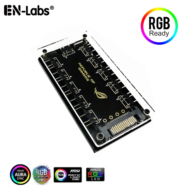 Кабель-разветвитель ASUS AURA SYNC, 5 В, 3 контакта, RGB, 10 концентраторов, SATA, питание, 3 контакта, ARGB, Удлинительный кабель для GIGABYTE MSI ASRock, RGB LED, с чехлом - изображение