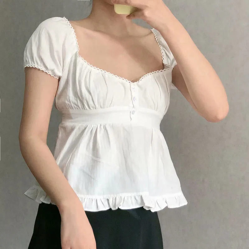 Блузка женская с квадратным вырезом из мягкого хлопка