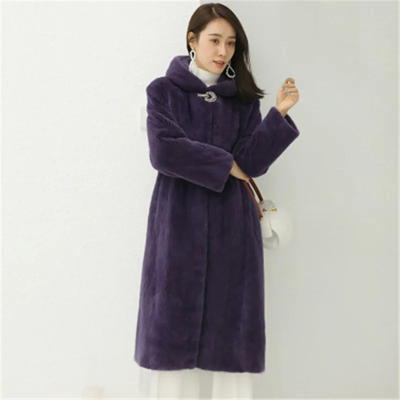 New imitation mink coat women's long section thick warm hooded fur loose large size high-end Solid color jacket 844 | Женская одежда