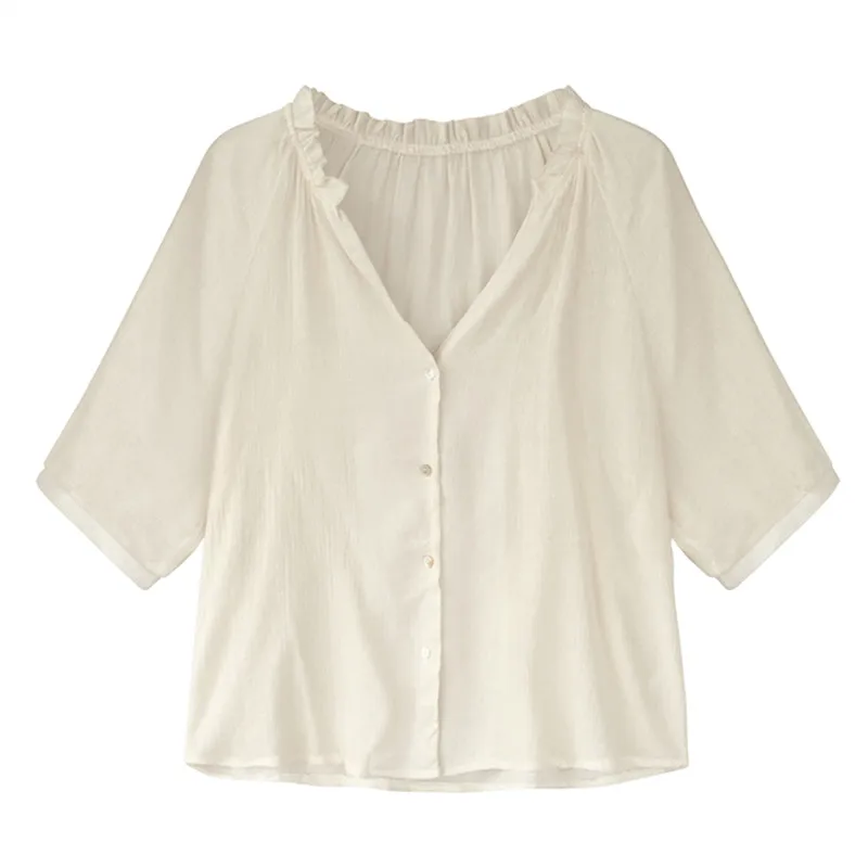 Women Blouse Spring Summer Loaded New Loose V-neck Short-sleeved Chiffon Bottoming Shirt Female Students Super Fairy Wild Shirt