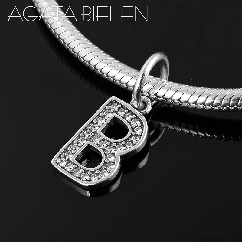 Модные алфавитные хрустальные бусины с буквой B из стерлингового серебра 925 пробы