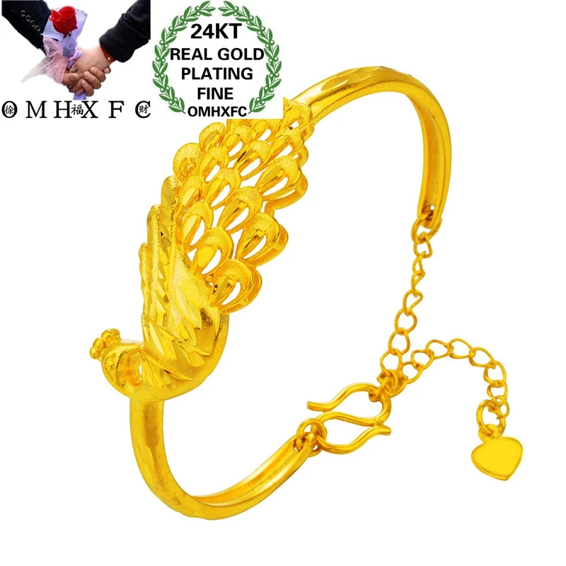 

OMHXFC Оптовая Европейская мода Женская Невеста для матери день рождения свадебный подарок винтажный Павлин 24KT золотистый браслет BE325