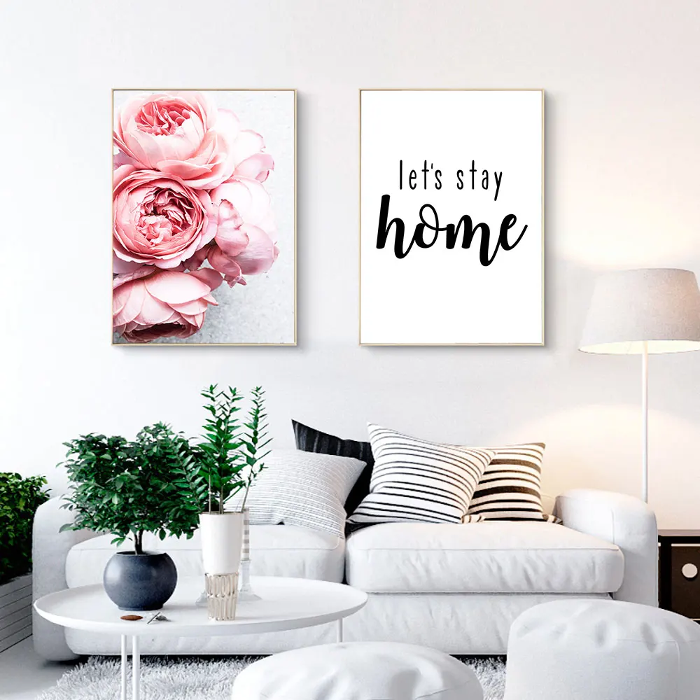 

Nordic Minimalist Poster Pink Peony Flower Canvas Painting Quote Art Print Scandinavian Wall Picture For Living Room Home Decor