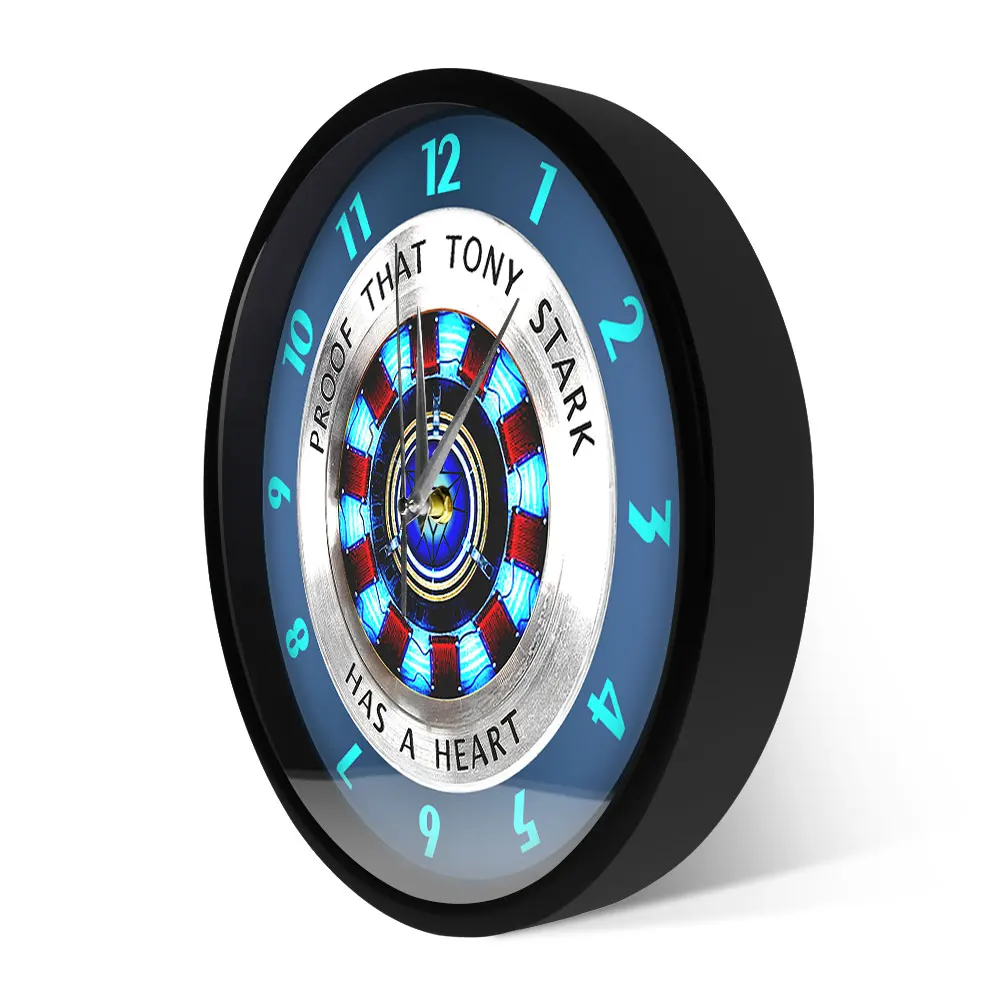 

Proof That Tony Stark Has A Heart Arc Reactor Metal Frame LED Wall Clock Sound Activated Superhero Style Hanging Clocks Watch