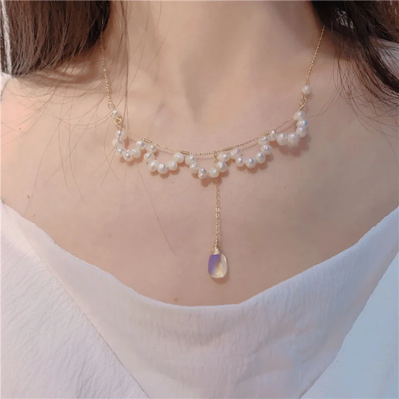 

Fashion Jewelry One Layer Natural Freshwater Pendant Necklace 2021 New Trend Popular Style Chain Necklace Women Girl Gifts