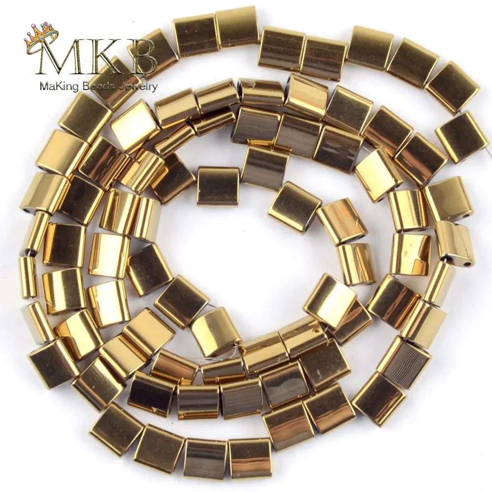 

Natural Double Hole Golds Hematite Square Stone Beads Spacer Loose Beads For Jewelry Making Beads DIY Handmade Bracelets 15"