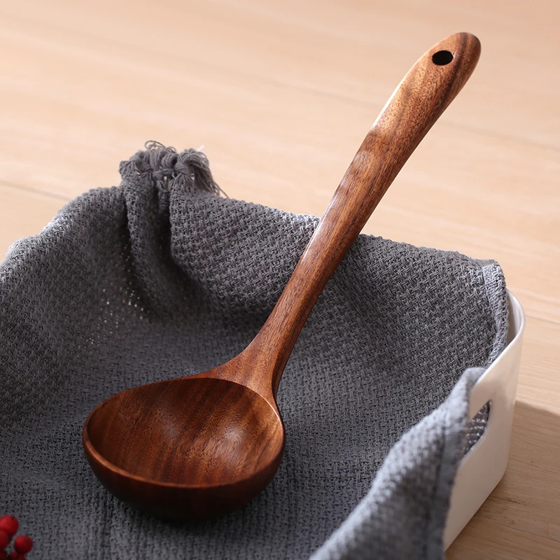 AMINNO Деревянная Ложка Неокрашенная 27.2x7.7cm Суп ковш с длинной ручкой Натуральная