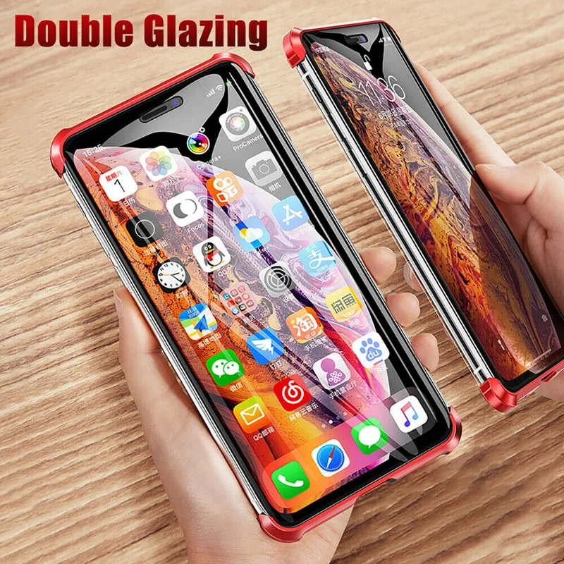 Бескаркасное двухстороннее закаленное стекло чехол для iPhone 10 6 6s 7 8 Plus XS Max XR X 8 Plus Магнитная Адсорбция металлический бампер крышка