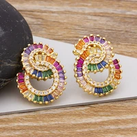 aibef rainbow cubic zirconia circle stud earrings simple party round geometric fashion earrings for women bohemian fine jewelry