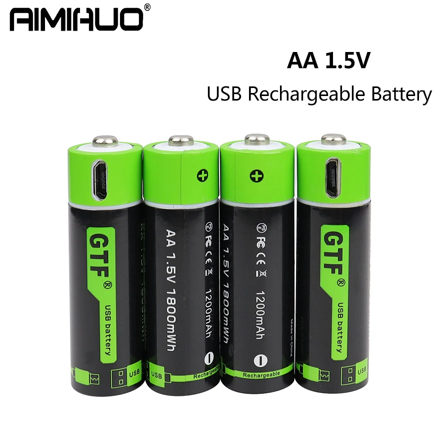 

Original 1.5V AA Battery 1800mwh USB AA Rechargeable Lithium Battery 1200mah 14500 AA for Toys MP3 Player Thermometer Keyboard